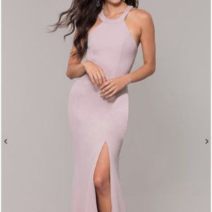 Long High-Neck Prom Dress with Slit in Mauve